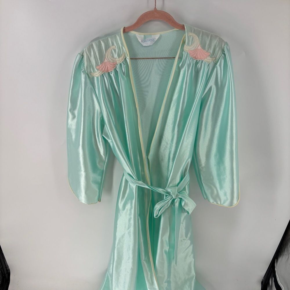 Mint Satin Robe with Embroidered Details